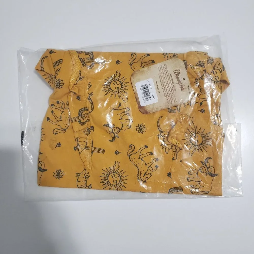 NWT Wrangler Mustard & Black Western Print Short Sleeve  bodysuit Size 24 Months